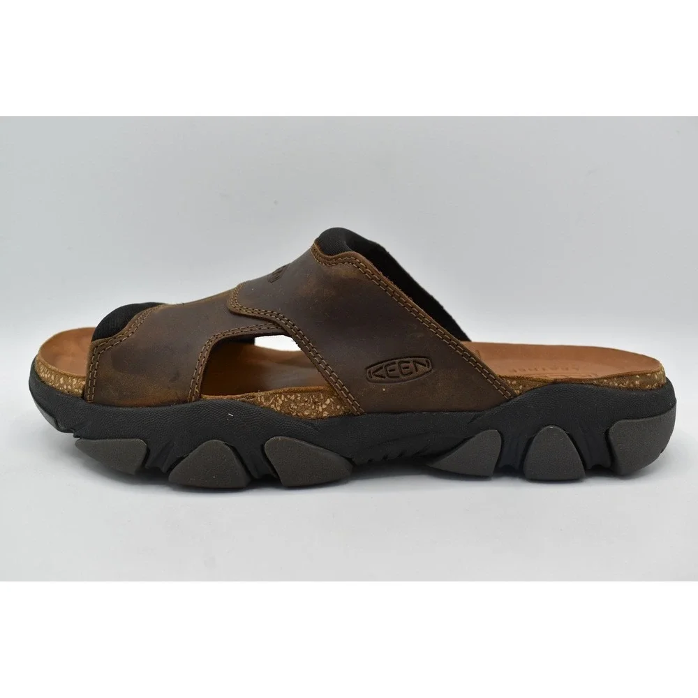 Keen Mens Size 11.5 Daytona II Bison Brown Black Leather Slides Sandals Shoes
